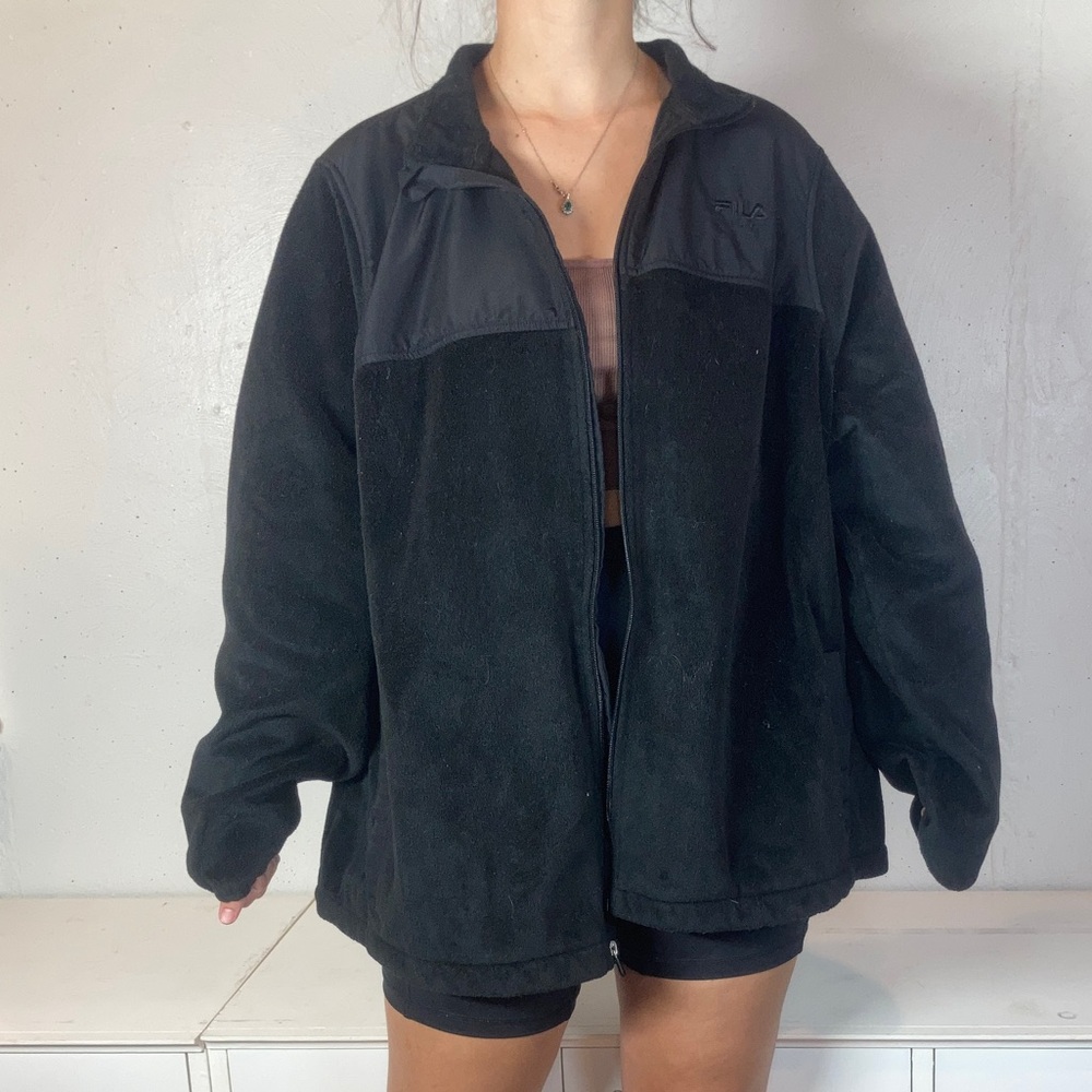 Classic Black Fila Full Zip Athletic Fleece Jacket